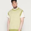 Clothing Vintage Supply | Vintage Supply Diamond Jacquard Round Neck Vest Jumper Green