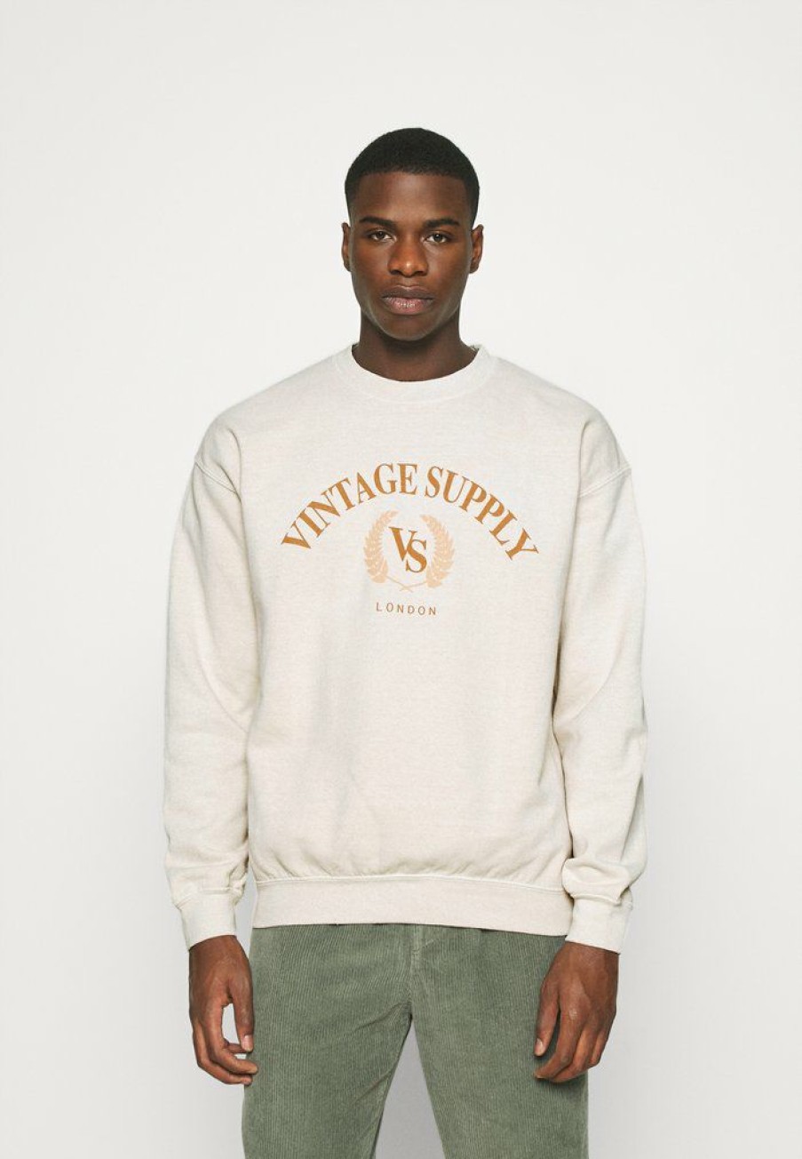 Clothing Vintage Supply | Vintage Supply Overdyed With Tonal Logo Crest Sweatshirt Od Stone