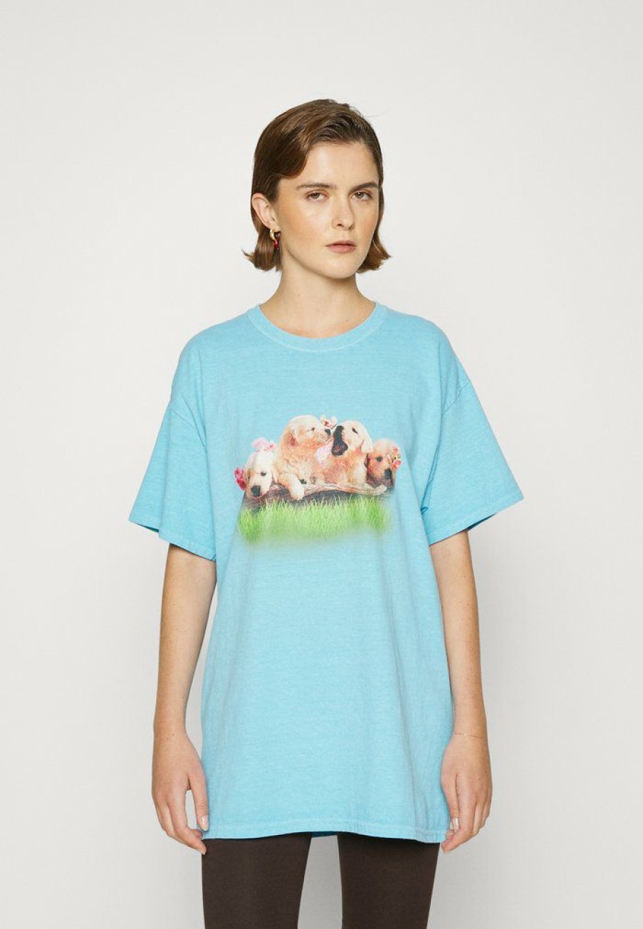 Clothing Vintage Supply | Vintage Supply Overdye With Puppies Graphic Print T-Shirt Blue