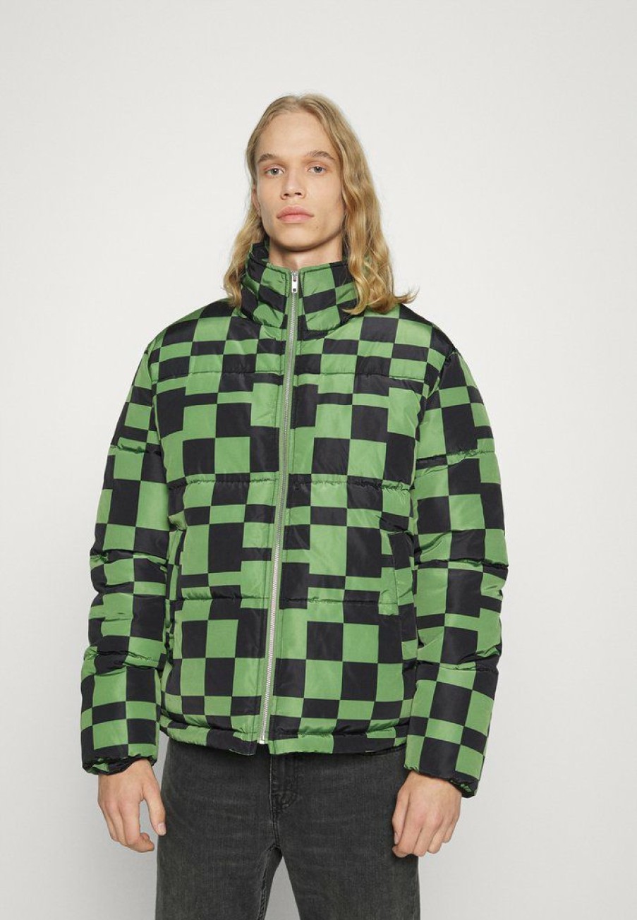 Clothing Vintage Supply | Vintage Supply Funnel Neck Jacket In Optic Checkerboard Unisex Winter Jacket Green/Black