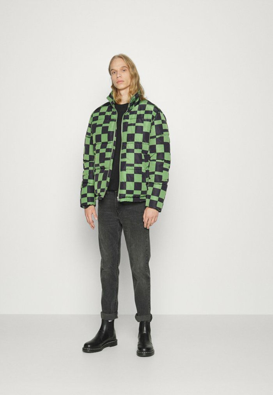 Clothing Vintage Supply | Vintage Supply Funnel Neck Jacket In Optic Checkerboard Unisex Winter Jacket Green/Black