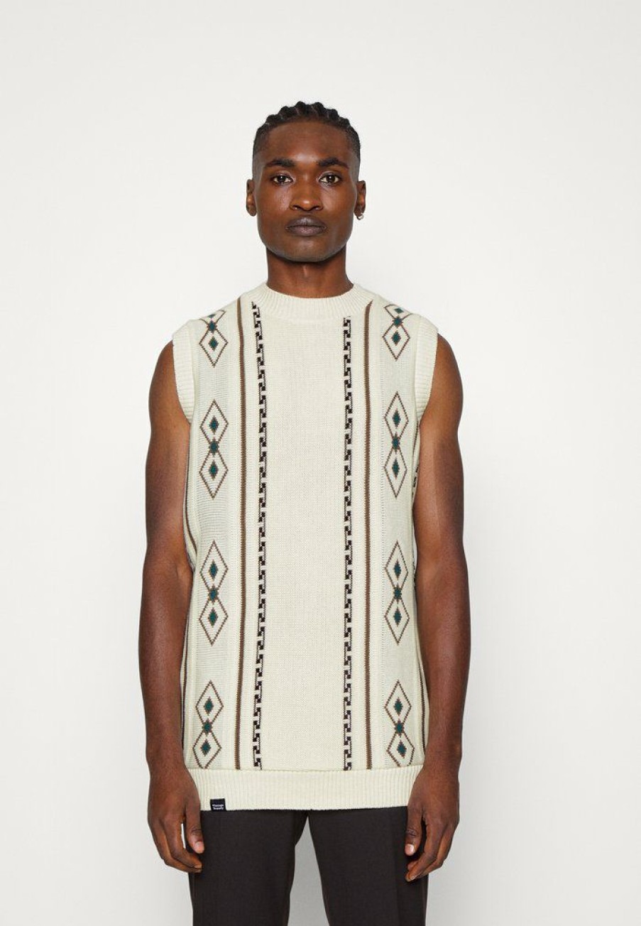 Clothing Vintage Supply | Vintage Supply Argyle Knitted Vest Jumper Ecru