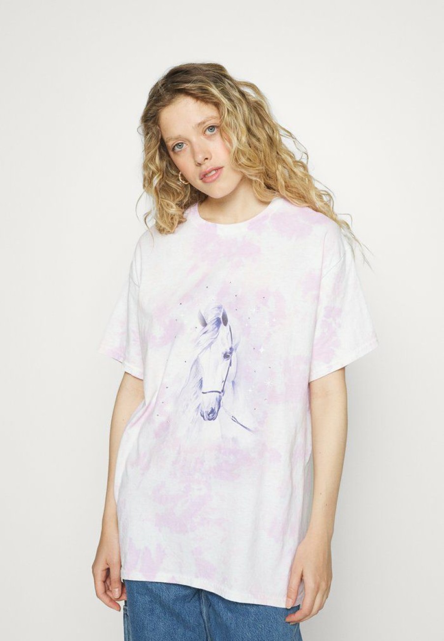 Clothing Vintage Supply | Vintage Supply Oversized Tie Dye With Mystic Horse Graphic T-Shirt Bra Light Pink