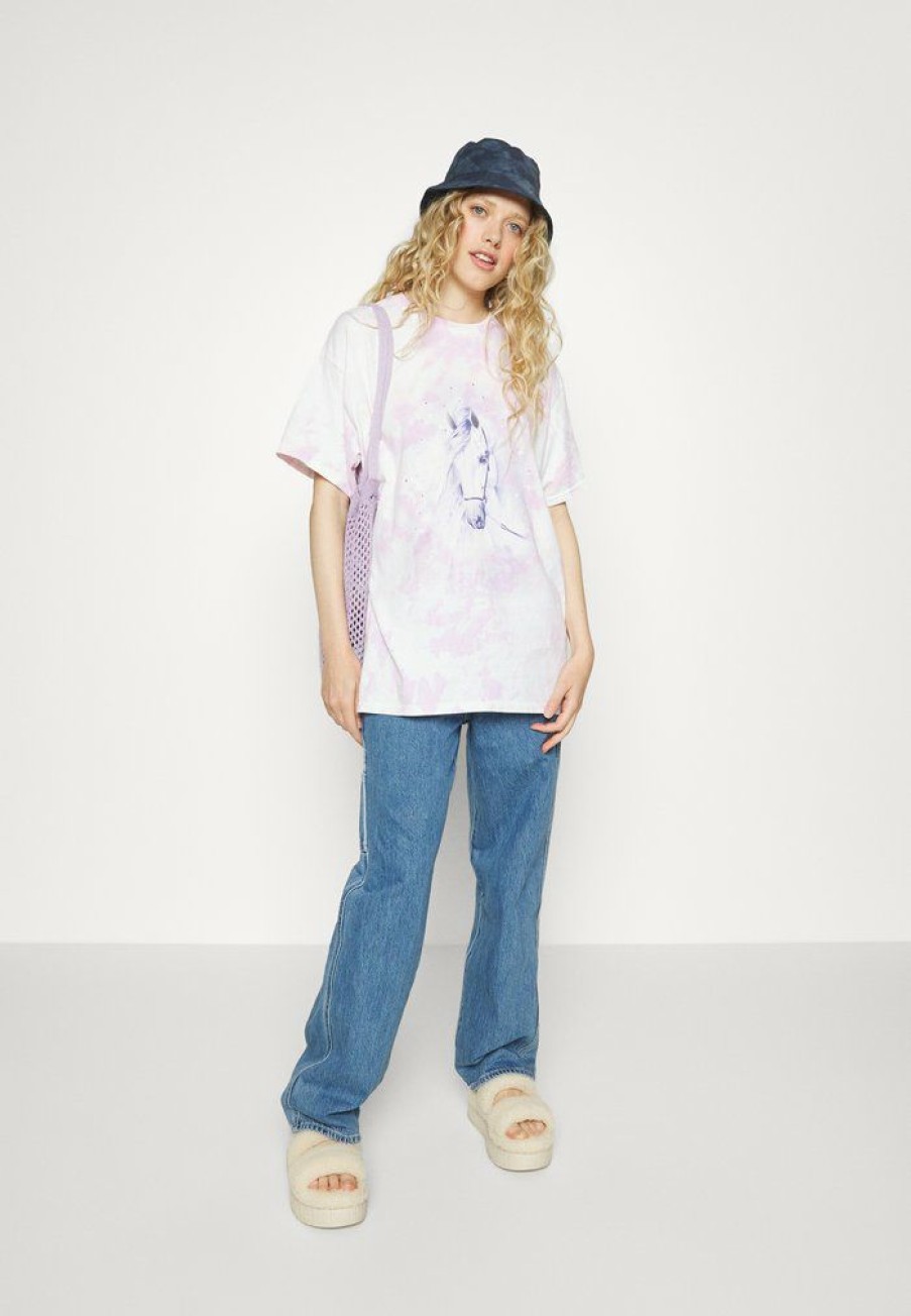 Clothing Vintage Supply | Vintage Supply Oversized Tie Dye With Mystic Horse Graphic T-Shirt Bra Light Pink