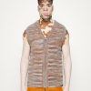 Clothing Vintage Supply | Vintage Supply Solid Fluffy Zip Through Vest Waistcoat Brown