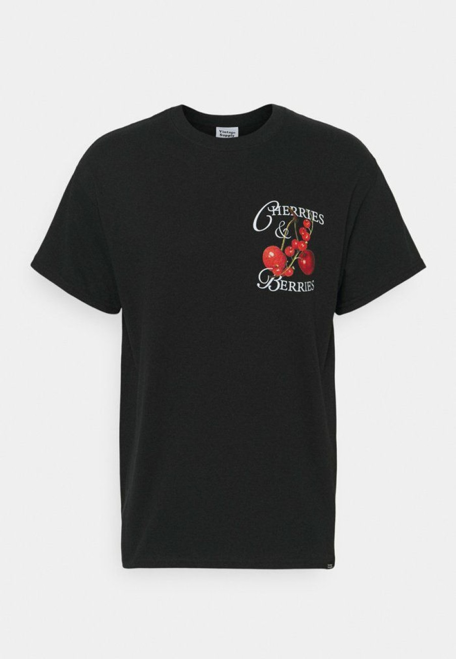 Clothing Vintage Supply | Vintage Supply Cherrys Berries Slogan Tee Print T-Shirt Black