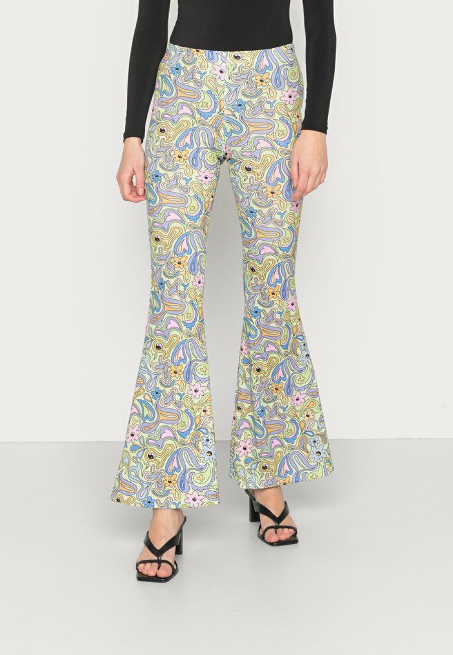 Clothing Vintage Supply | Vintage Supply Stretch Flares In Swirly Yin Yang Print Trousers Multi