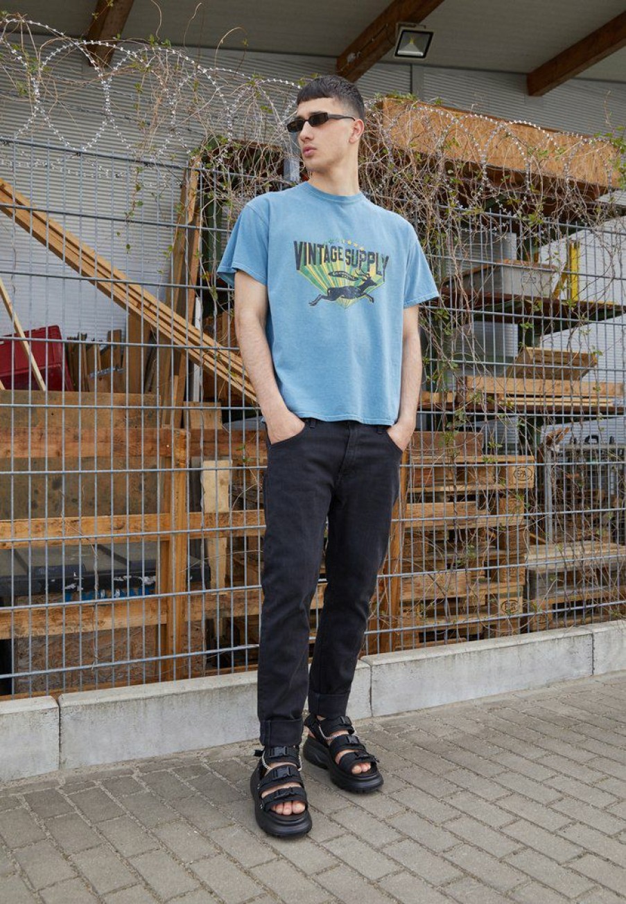 Clothing Vintage Supply | Vintage Supply Eccentric Print Tee Print T-Shirt Stone Blue Denim