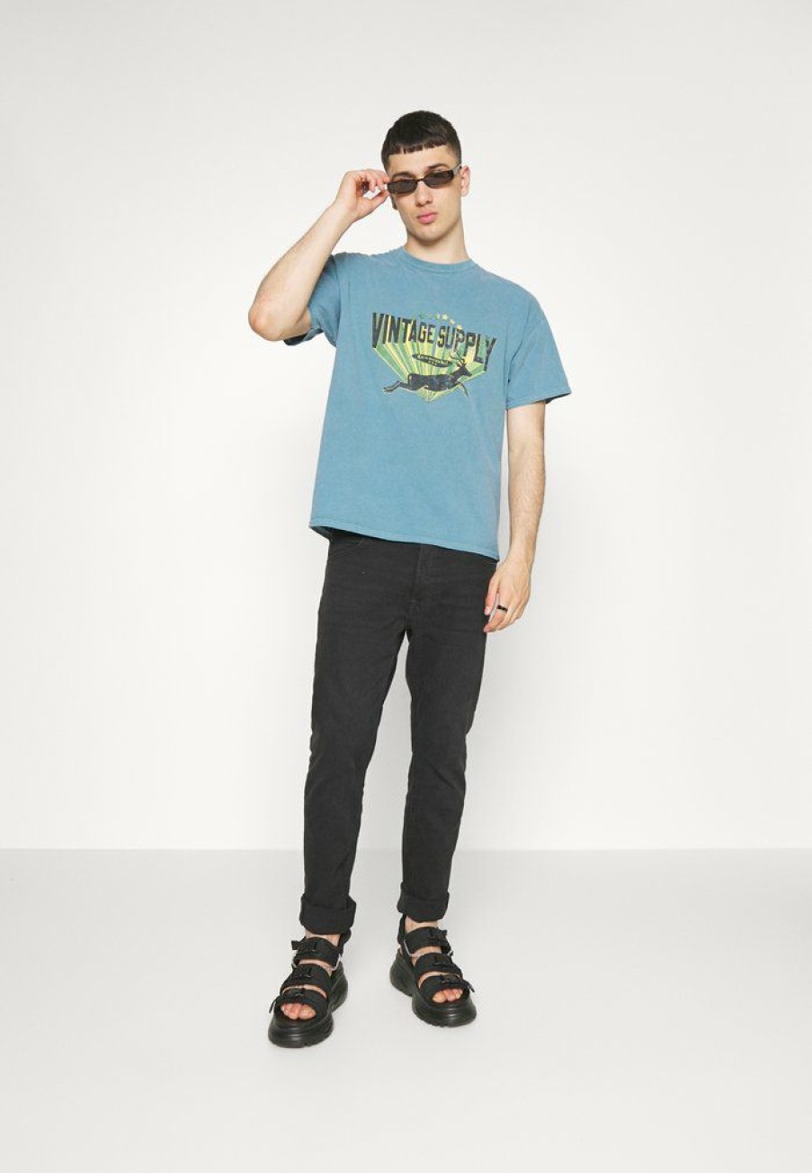 Clothing Vintage Supply | Vintage Supply Eccentric Print Tee Print T-Shirt Stone Blue Denim