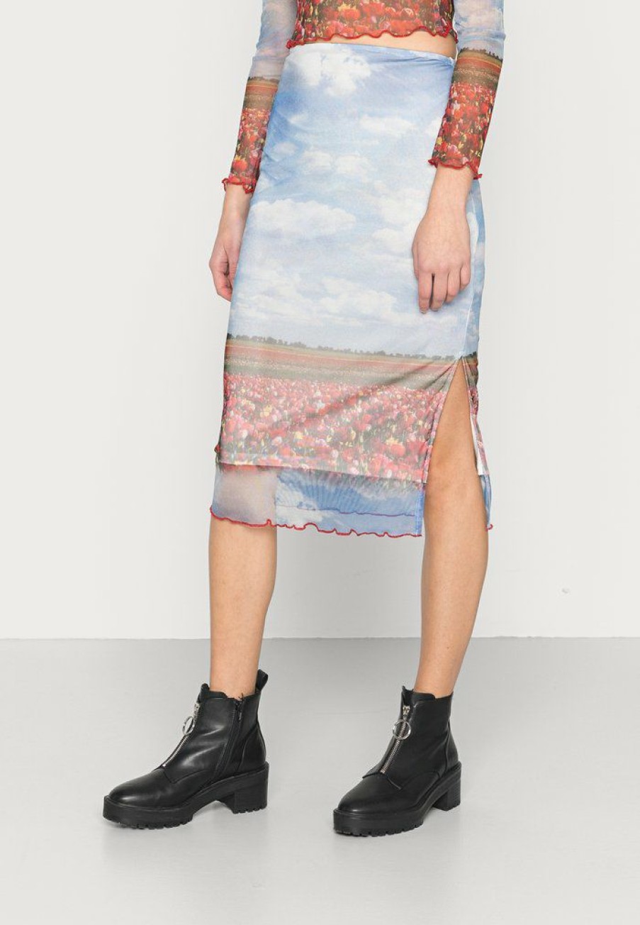 Clothing Vintage Supply | Vintage Supply Midi Skirt In 90S Flower Field Print Pencil Skirt Multi