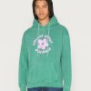 Clothing Vintage Supply | Vintage Supply Green Hoodie With Floral Originals Print Unisex Hoodie Overdye Green