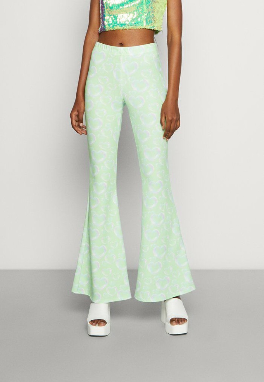 Clothing Vintage Supply | Vintage Supply Stretch Flare In Bubble Heart Trousers Green