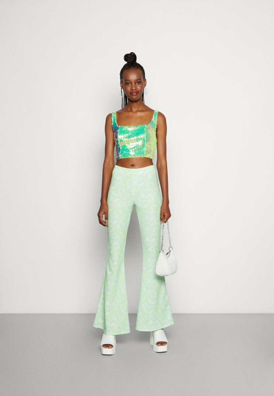 Clothing Vintage Supply | Vintage Supply Stretch Flare In Bubble Heart Trousers Green