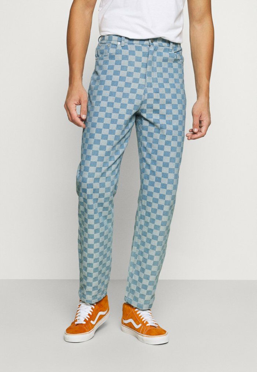 Clothing Vintage Supply | Vintage Supply Checkerboard Wide Leg Relaxed Fit Jeans Blue