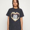 Clothing Vintage Supply | Vintage Supply Oversized With Flaming Tiger Graphic Print T-Shirt Snow Wash Black