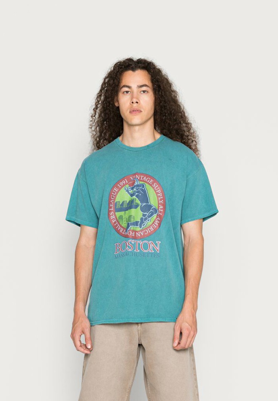 Clothing Vintage Supply | Vintage Supply Boston Front Print Tee Print T-Shirt Teal