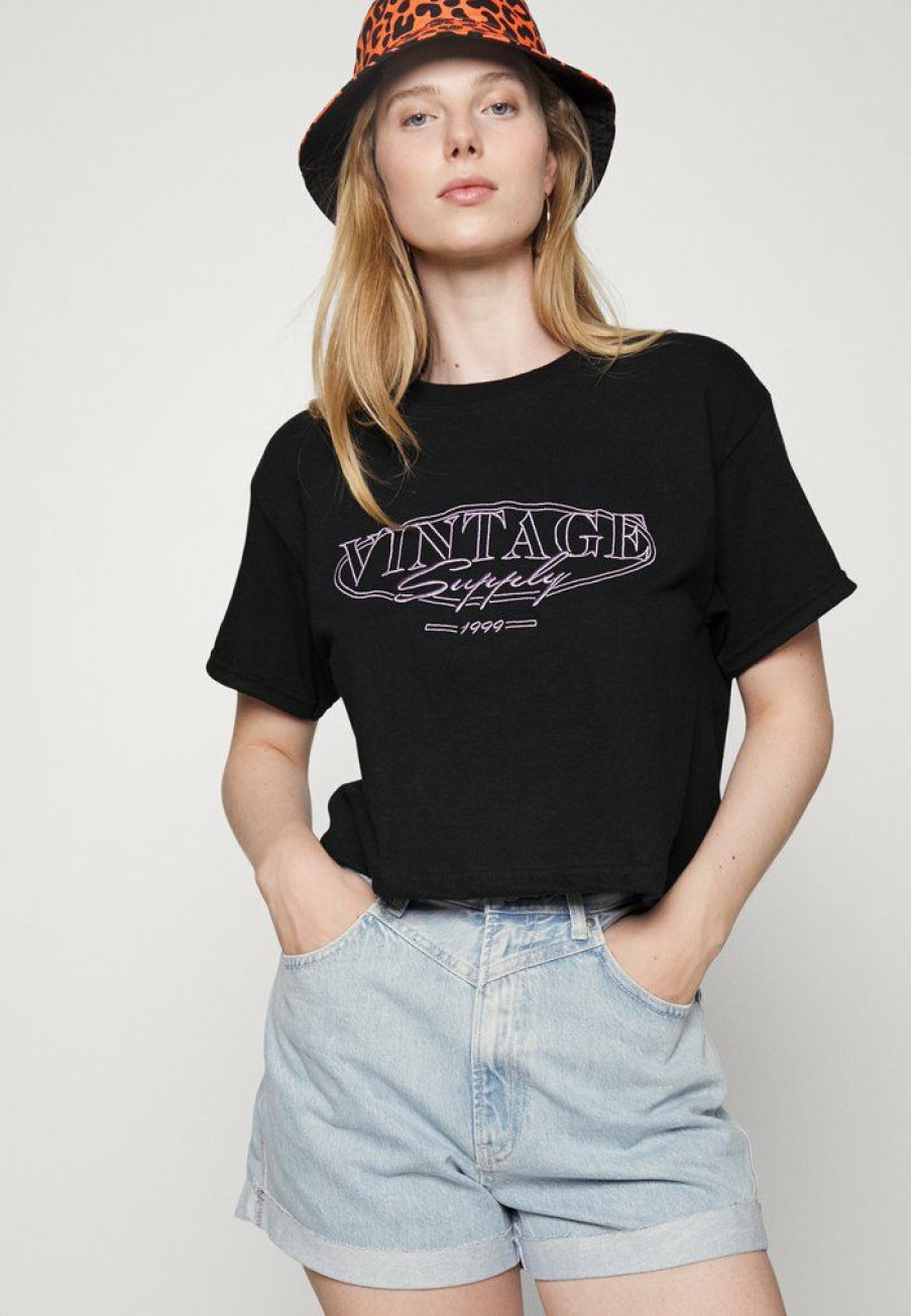 Clothing Vintage Supply | Croppedtee With Vintage Supply Originals Embroidery Print T-Shirt Black