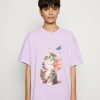 Clothing Vintage Supply | Vintage Supply Ovedye Kitten Graphic Print T-Shirt Lilac