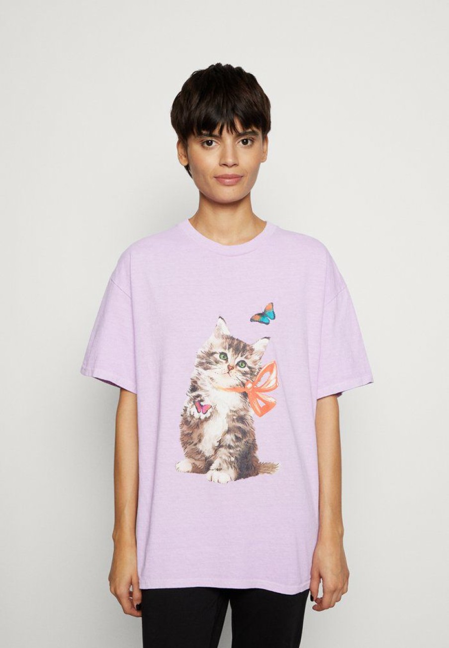 Clothing Vintage Supply | Vintage Supply Ovedye Kitten Graphic Print T-Shirt Lilac