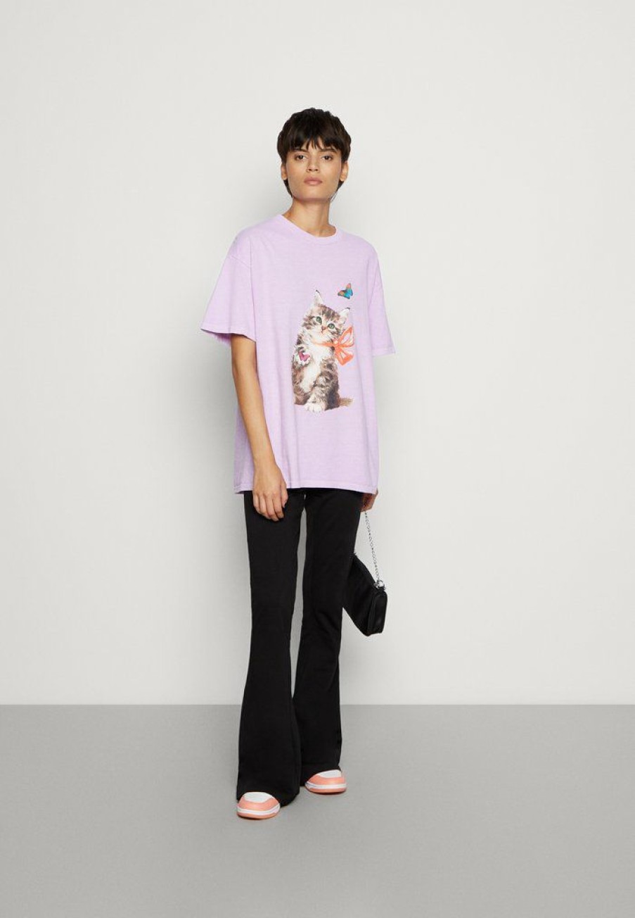 Clothing Vintage Supply | Vintage Supply Ovedye Kitten Graphic Print T-Shirt Lilac