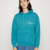 Clothing Vintage Supply | Vintage Supply Overdyed Hoodie With Embroidered Logo Unisex Sweatshirt Teal