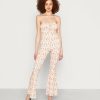 Clothing Vintage Supply | Vintage Supply Ruched Bust Floral Jumpsuit Cream Multi