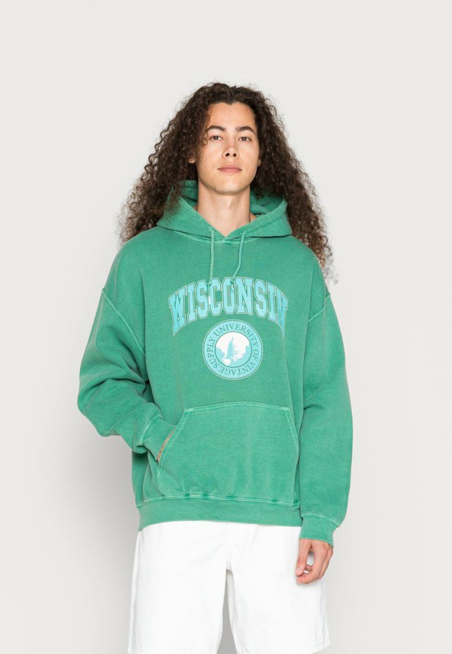 Clothing Vintage Supply | Vintage Supply Wisconsin Front Print Hoodie Sweatshirt Forest Green