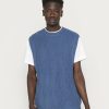 Clothing Vintage Supply | Vintage Supply Cross Cable Round Neck Vest Jumper Indigo