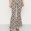 Clothing Vintage Supply | Vintage Supply Stretch Flares In Checkerboard Print Trousers Brown/Off White