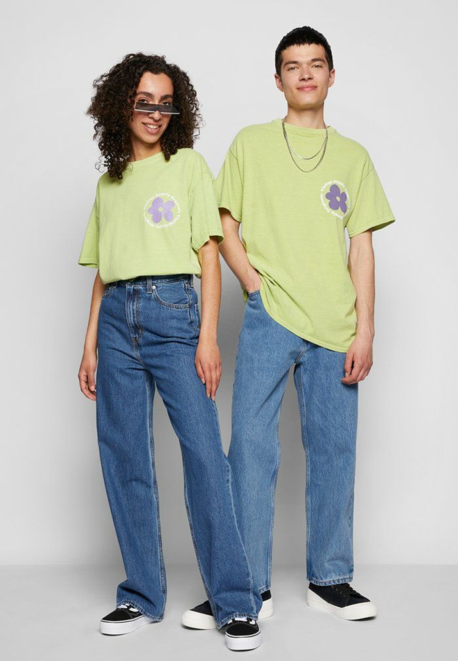 Clothing Vintage Supply | Vintage Supply Flower Chest Logo Unisex Print T-Shirt Overdyed Lime