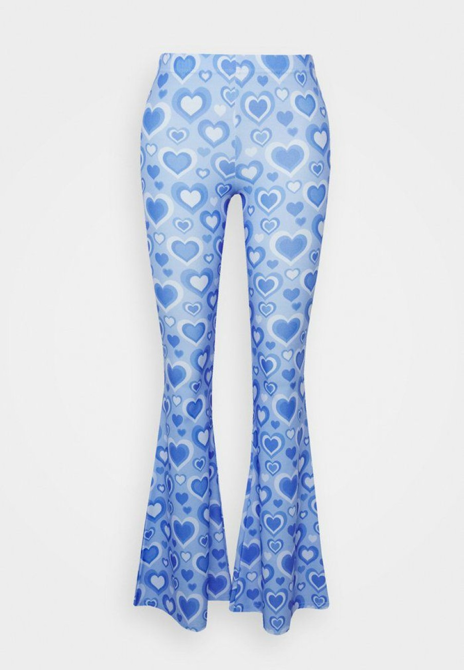 Clothing Vintage Supply | Vintage Supply Stretch Flares With Hearts Print Trousers Blue