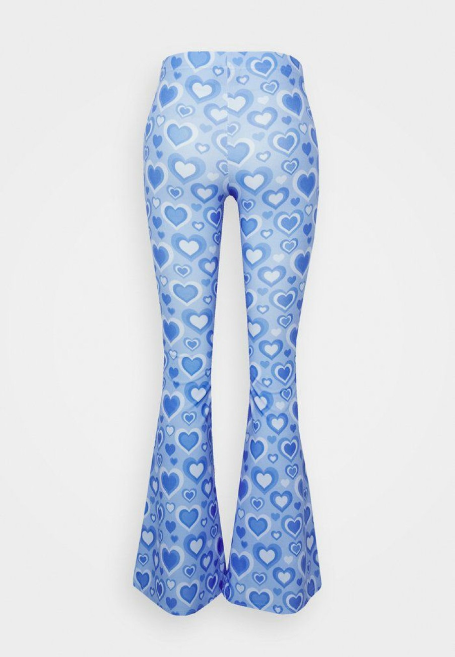 Clothing Vintage Supply | Vintage Supply Stretch Flares With Hearts Print Trousers Blue