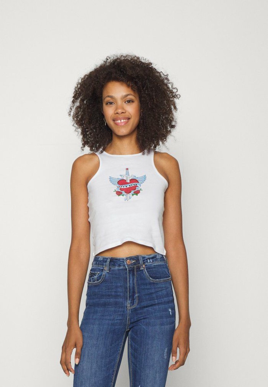 Clothing Vintage Supply | Vintage Supply Vest With True Love Tattoo Graphic Top White