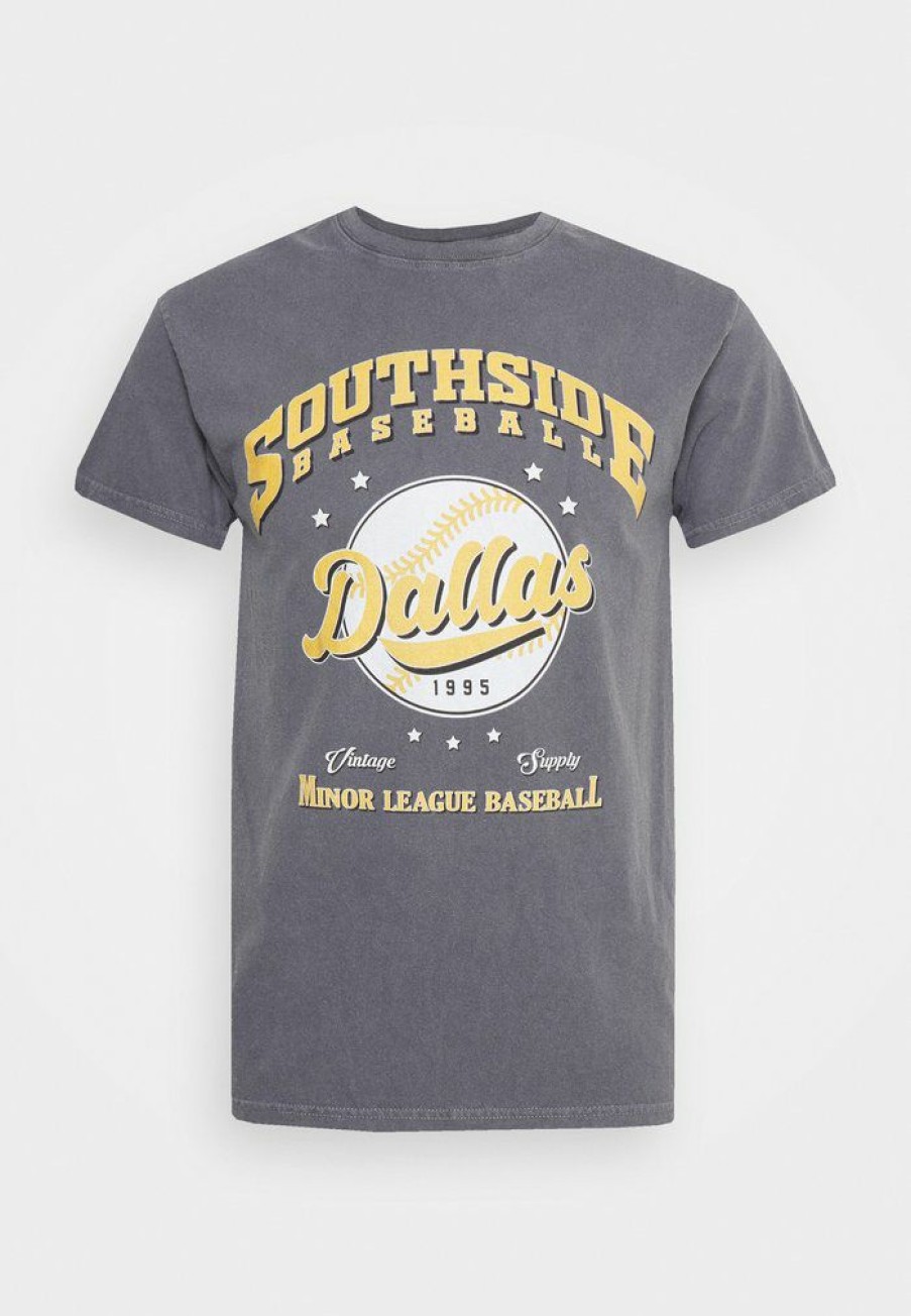 Clothing Vintage Supply | Vintage Supply Overdyed With Southside Dallas Graphic Unisex Print T-Shirt Charcoal Grey