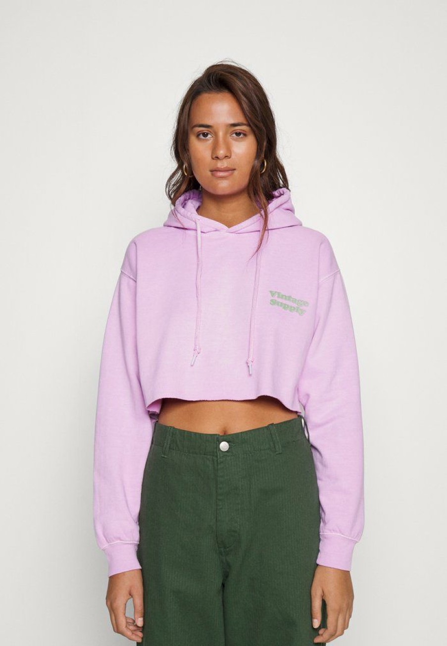 Clothing Vintage Supply | Vintage Supply Overdyed Cropped Core Logo Hoodie Sweatshirt Lilac