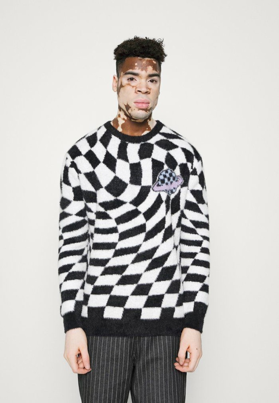 Clothing Vintage Supply | Vintage Supply Distorted Checkerboard Crew Jumper Black/White