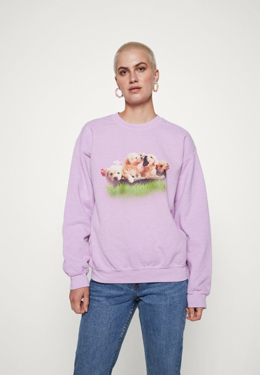 Clothing Vintage Supply | Vintage Supply Overdye With Puppies Graphic Sweatshirt Lilac