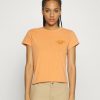 Clothing Vintage Supply | Vintage Supply Overdyed Cropped Baby Tee With Logo Basic T-Shirt Tan