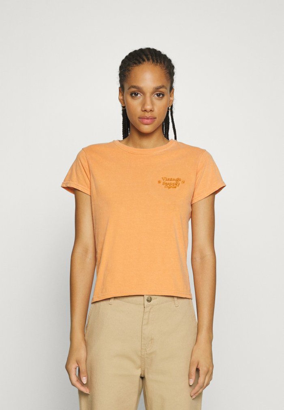 Clothing Vintage Supply | Vintage Supply Overdyed Cropped Baby Tee With Logo Basic T-Shirt Tan