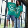 Clothing Vintage Supply | Vintage Supply Peace Daisy Graphic Unisex Print T-Shirt Overdyed Green