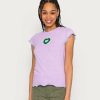 Clothing Vintage Supply | Vintage Supply Baby T-Shirt With Crochet Heart & Lettuce Hems Print T-Shirt Lilac