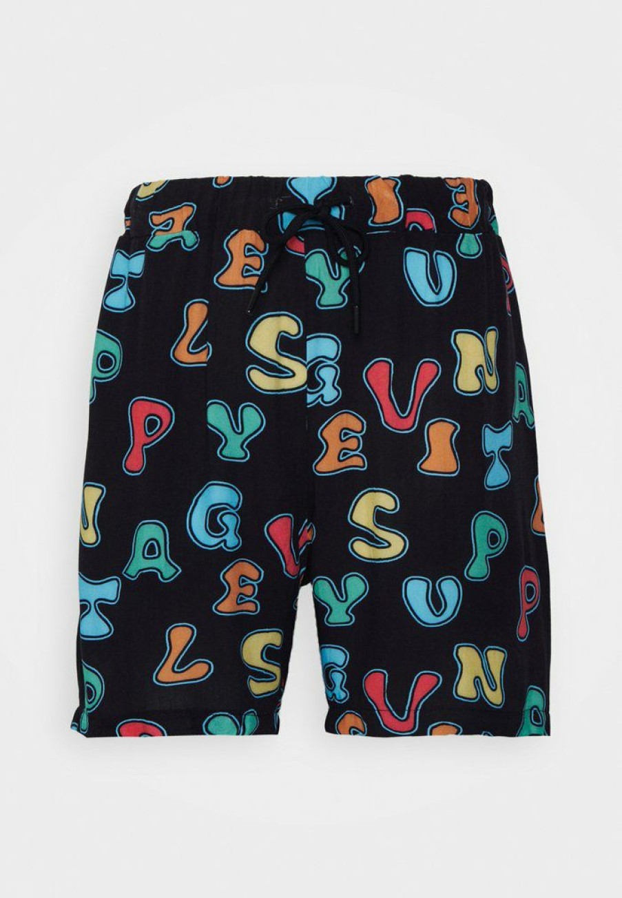 Clothing Vintage Supply | Vintage Supply Alpabet Printed Unisex Shorts Black/Multi