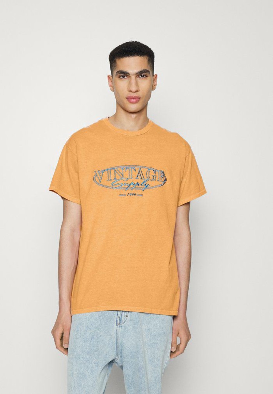 Clothing Vintage Supply | Vintage Supply Front Embroidery Logo Tee Unisex Basic T-Shirt Overdye Orange