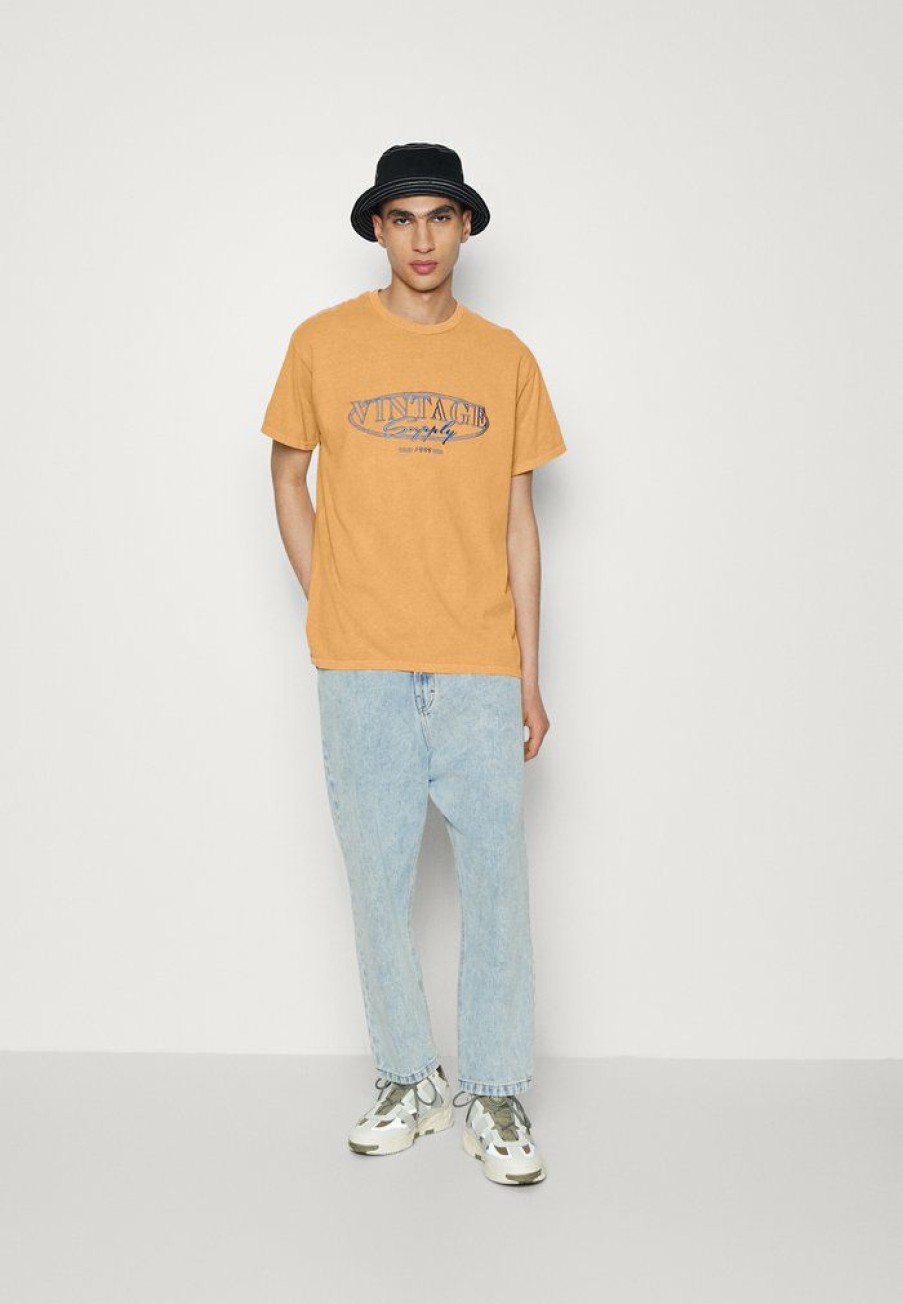 Clothing Vintage Supply | Vintage Supply Front Embroidery Logo Tee Unisex Basic T-Shirt Overdye Orange